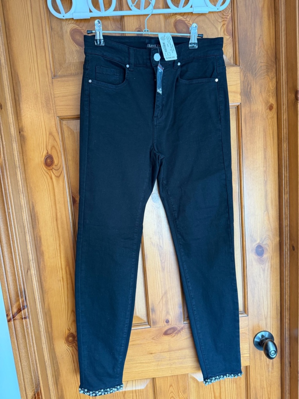 Frank Lyman Black Skinny Jeans with Embellished Hem